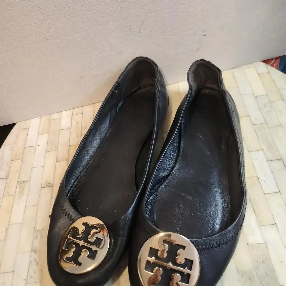 Tory Burch black leather Reva ballet flats